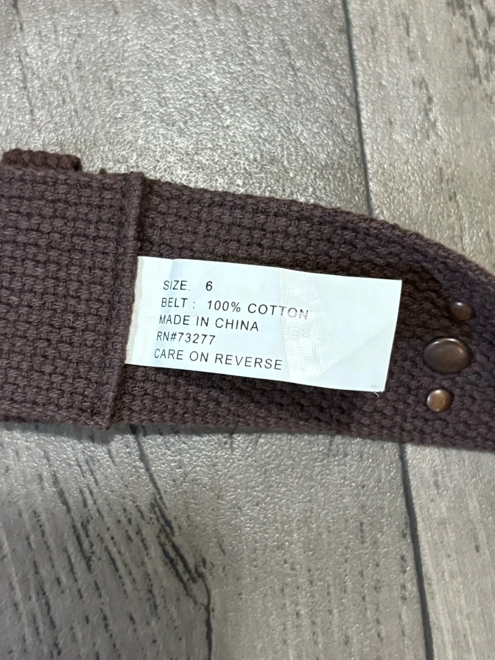 Brown Woven Canvas Belt with Studs and Bronze Metal Buckle